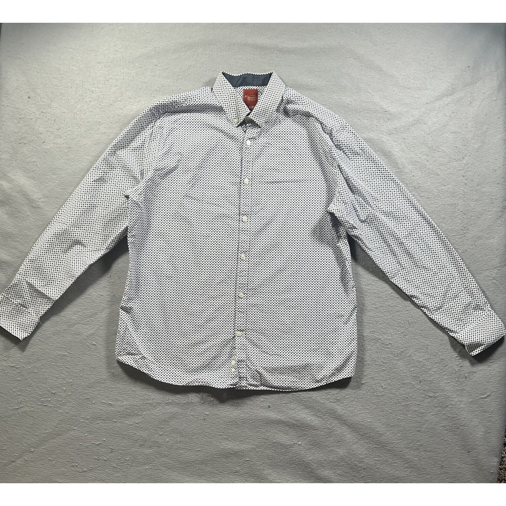 Penguin Shirt Mens Size 16.5 34/35 White Blue Button Down Slim Fit Diamond Print